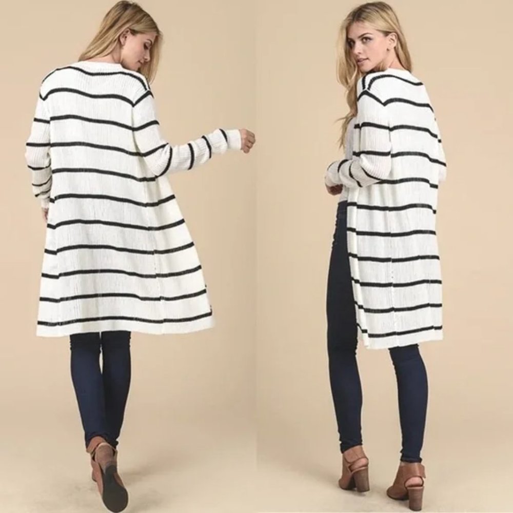Doe & Rae Striped Knit Open Front Cardigan Sweater lightweight